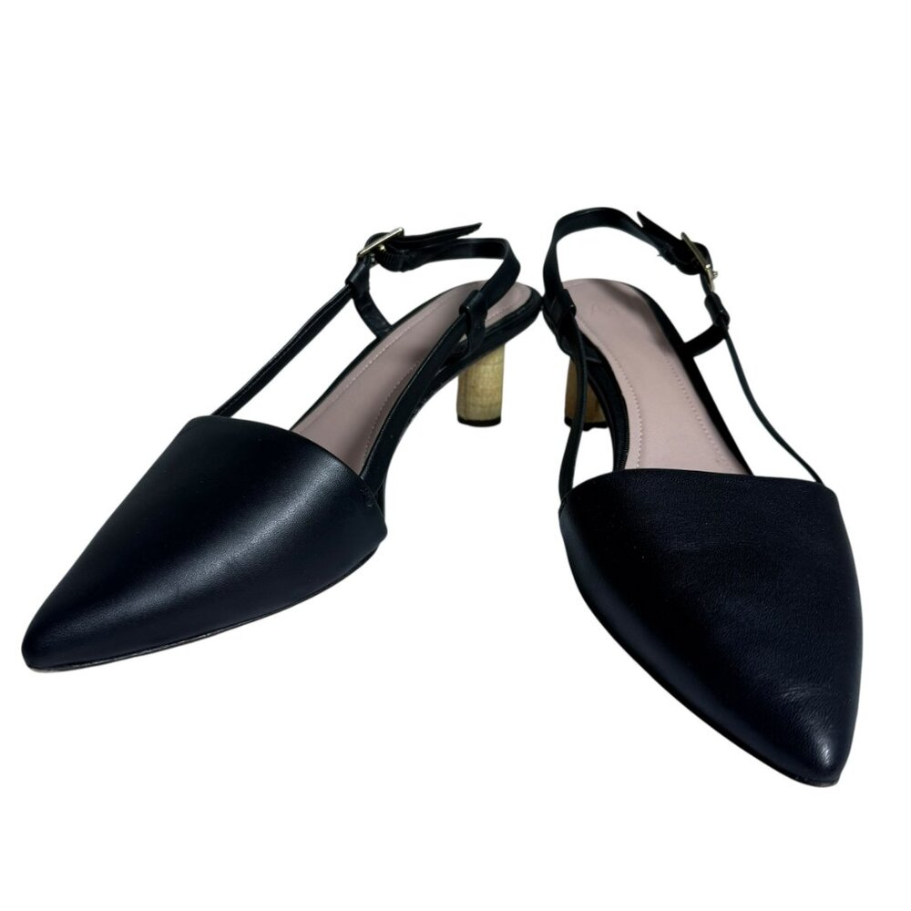 A•D & DAUGHTERS Leather Strappy Heels with Raffia Wrapped Block Heel – Size 7.5